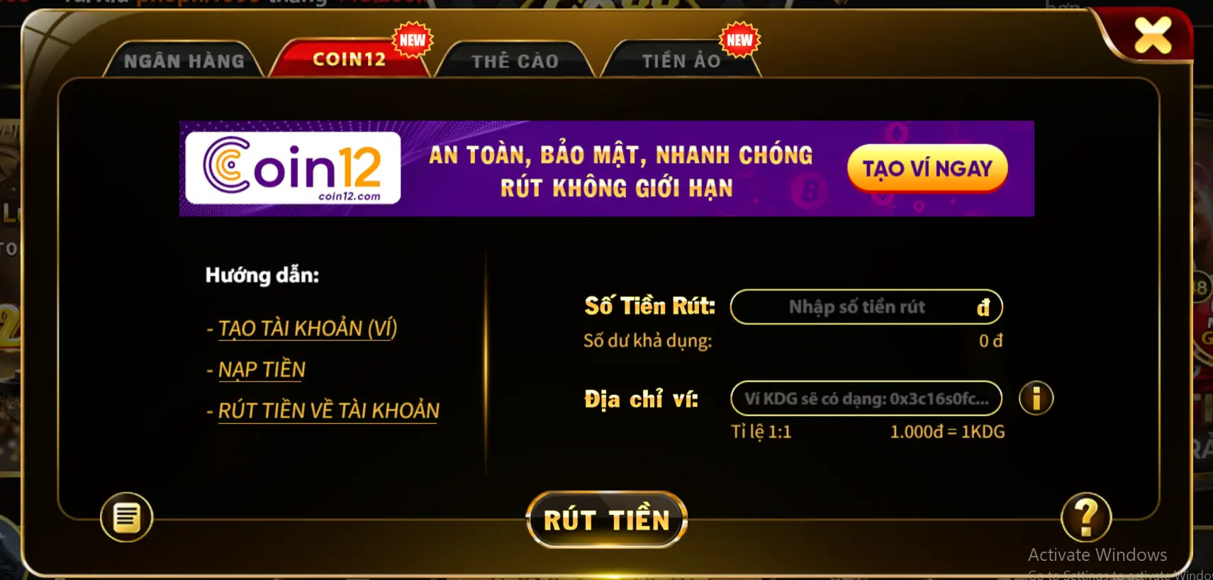 Hướng dẫn rút tiền Go88