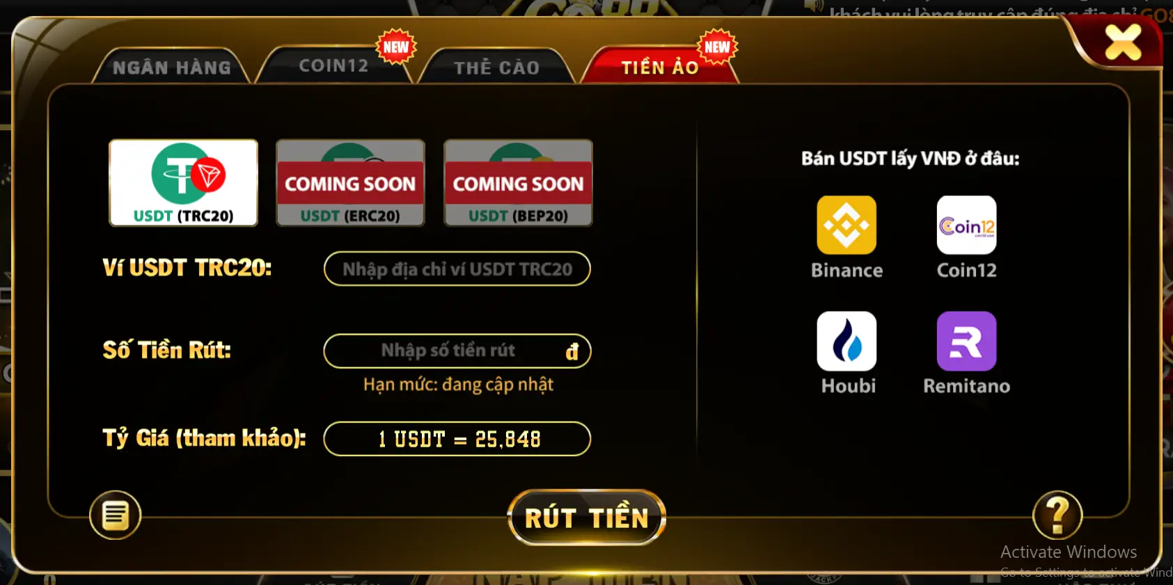 Hướng dẫn rút tiền Go88